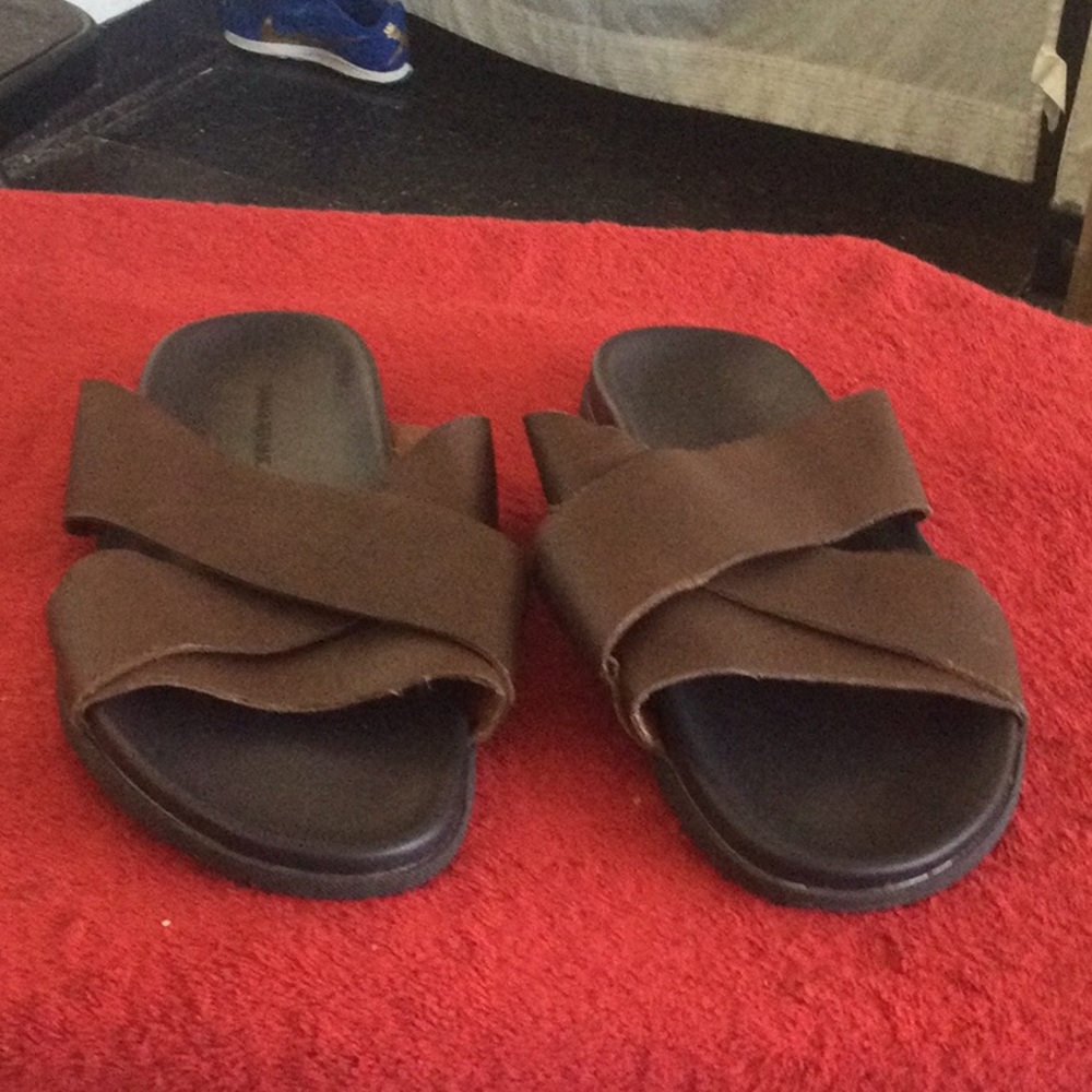 Brown Crisscross Slide Sandals